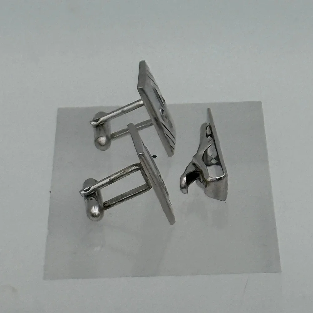 Vintage Fleur De Lis Cufflinks and Tie Clip Set Silver Tone Formal Mens Jewelry